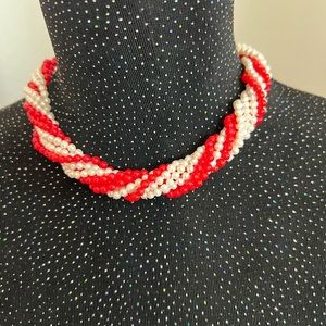 Freshwater Pearl w/Coral 4 Strand Necklace Wear as Choker 20” or 1-4 strand 38”.